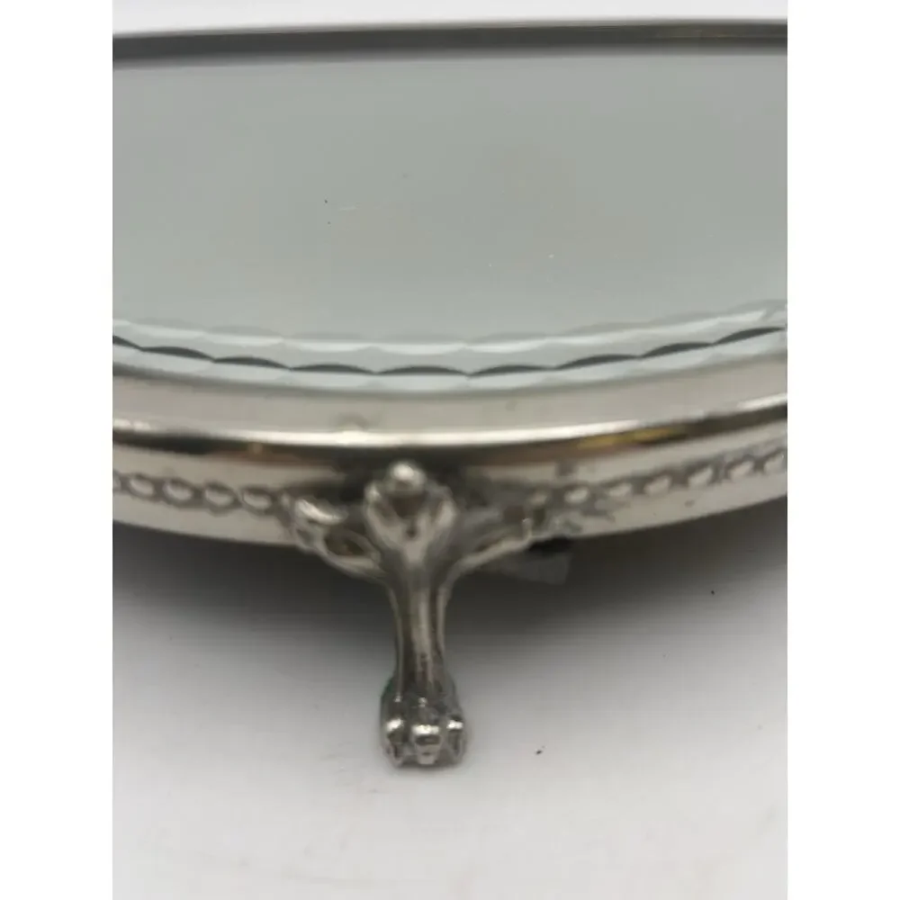Vintage Silver Plated And Etched Plateau Mirror. Early 20th Century.